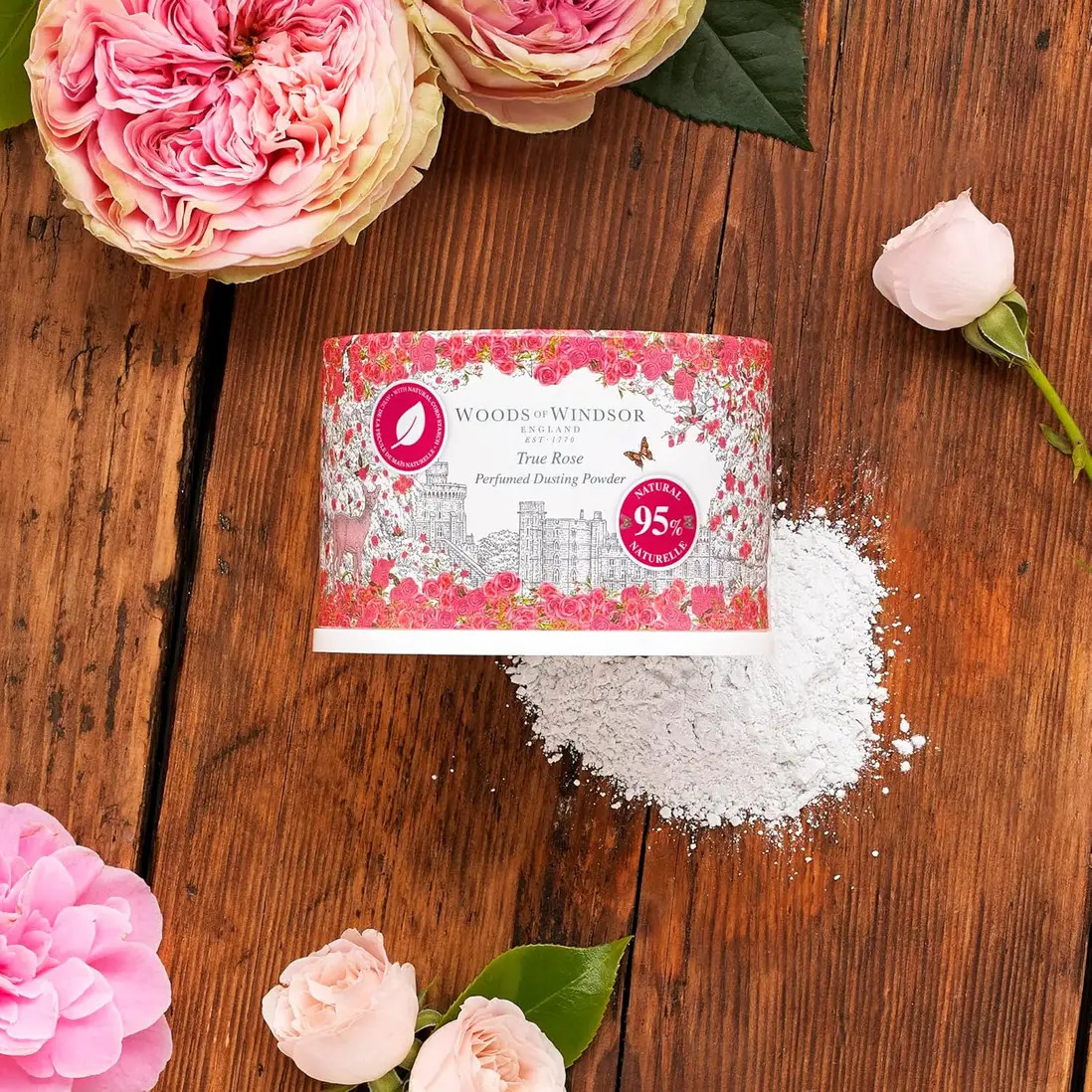 NA Woods of Windsor True Rose Dusting Powder With Puff 100g | Debenhams | Debenhams UK