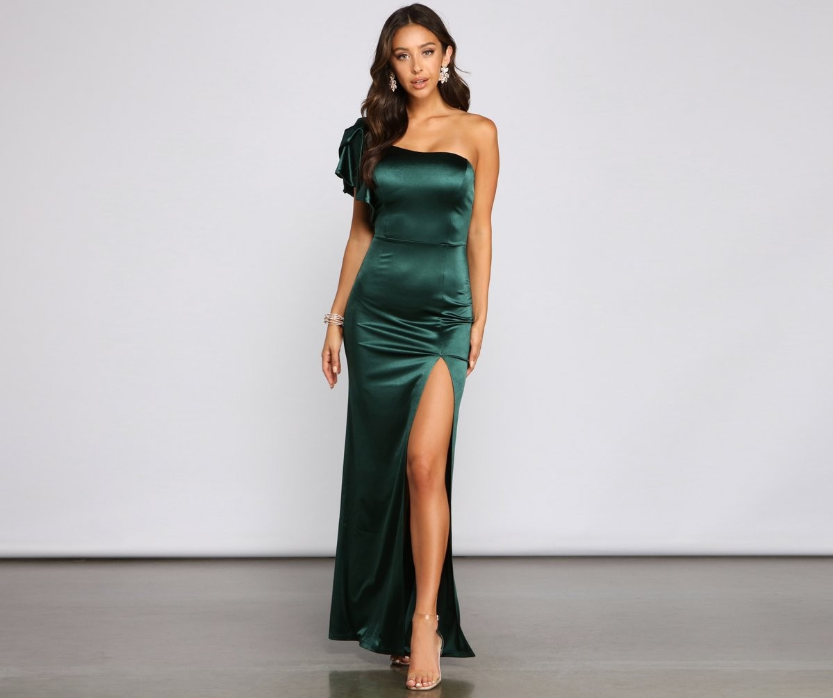 Charmaine Formal One-Shoulder Satin Dress | Windsor Stores