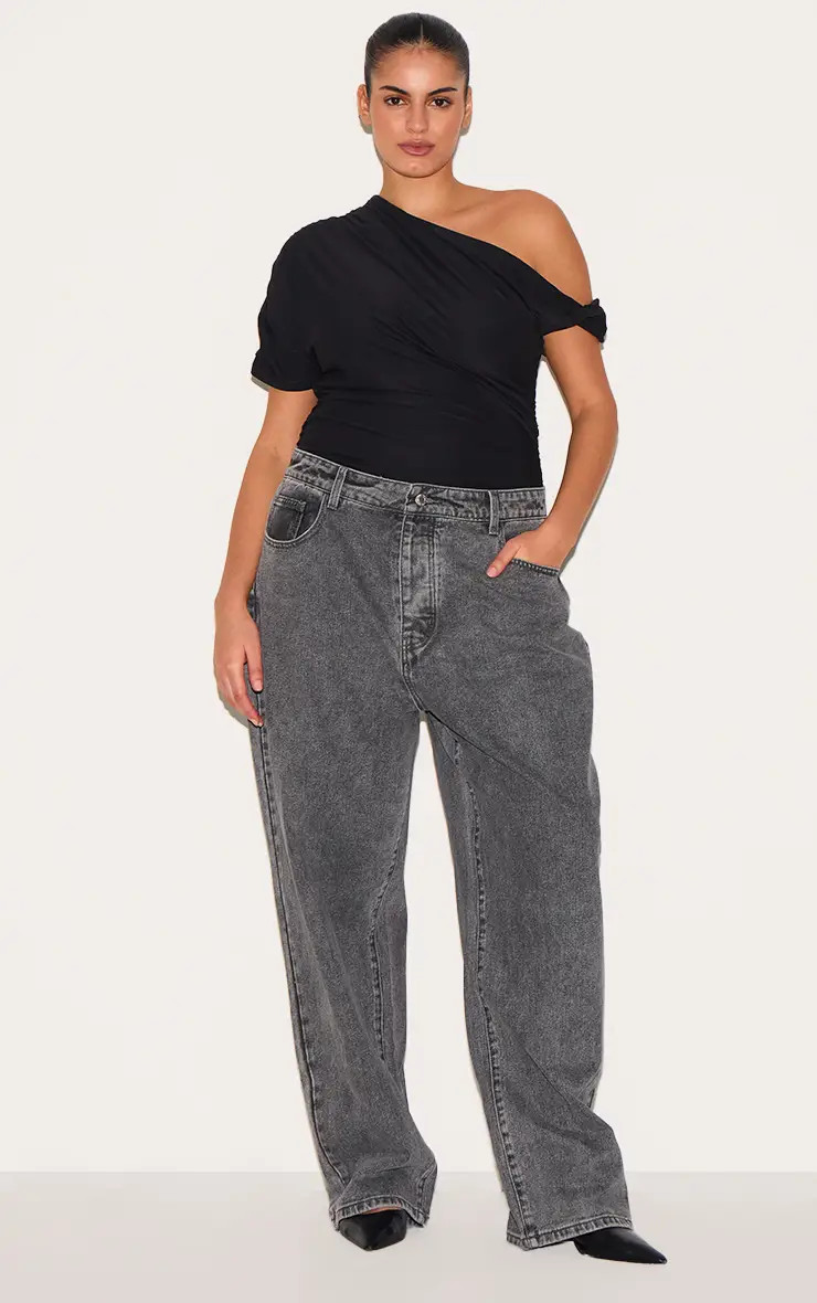 Plus Black Soft Touch Twist Detail Bodysuit | PrettyLittleThing US