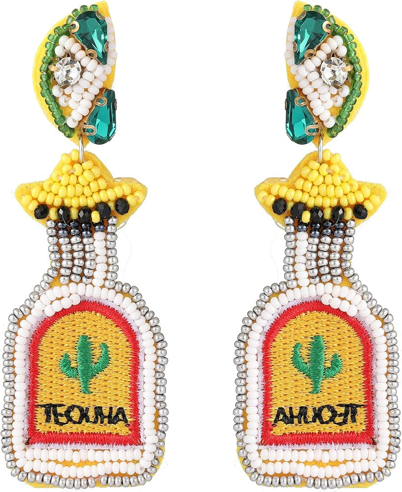 Tequila Earrings for Women - Beaded Colorful Bottle Dangle Earrings | Amazon (US)