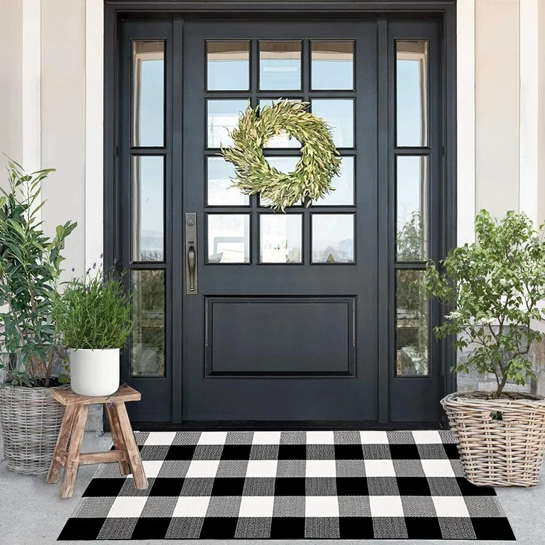 KaHouen Cotton Buffalo Plaid Rug (23.6" x 51.2"), Black and White Rug Buffalo Plaid Doormat Washa... | Walmart (US)