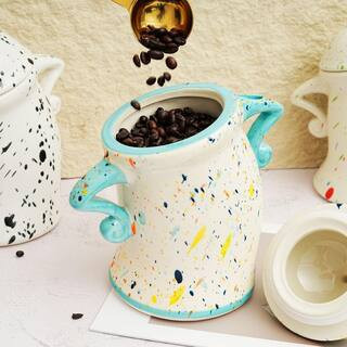 Ceramic Decorative Canister Airtight Storage Jar with Spoon Holder for Kitchen Countertop | The Home Depot