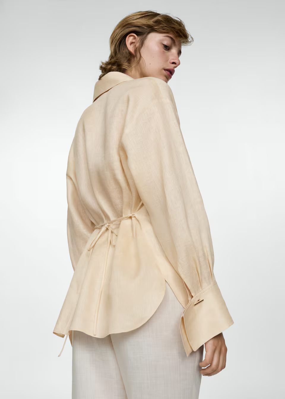 Linen shirt with bow detail -  Women | Mango United Kingdom | MANGO (UK)
