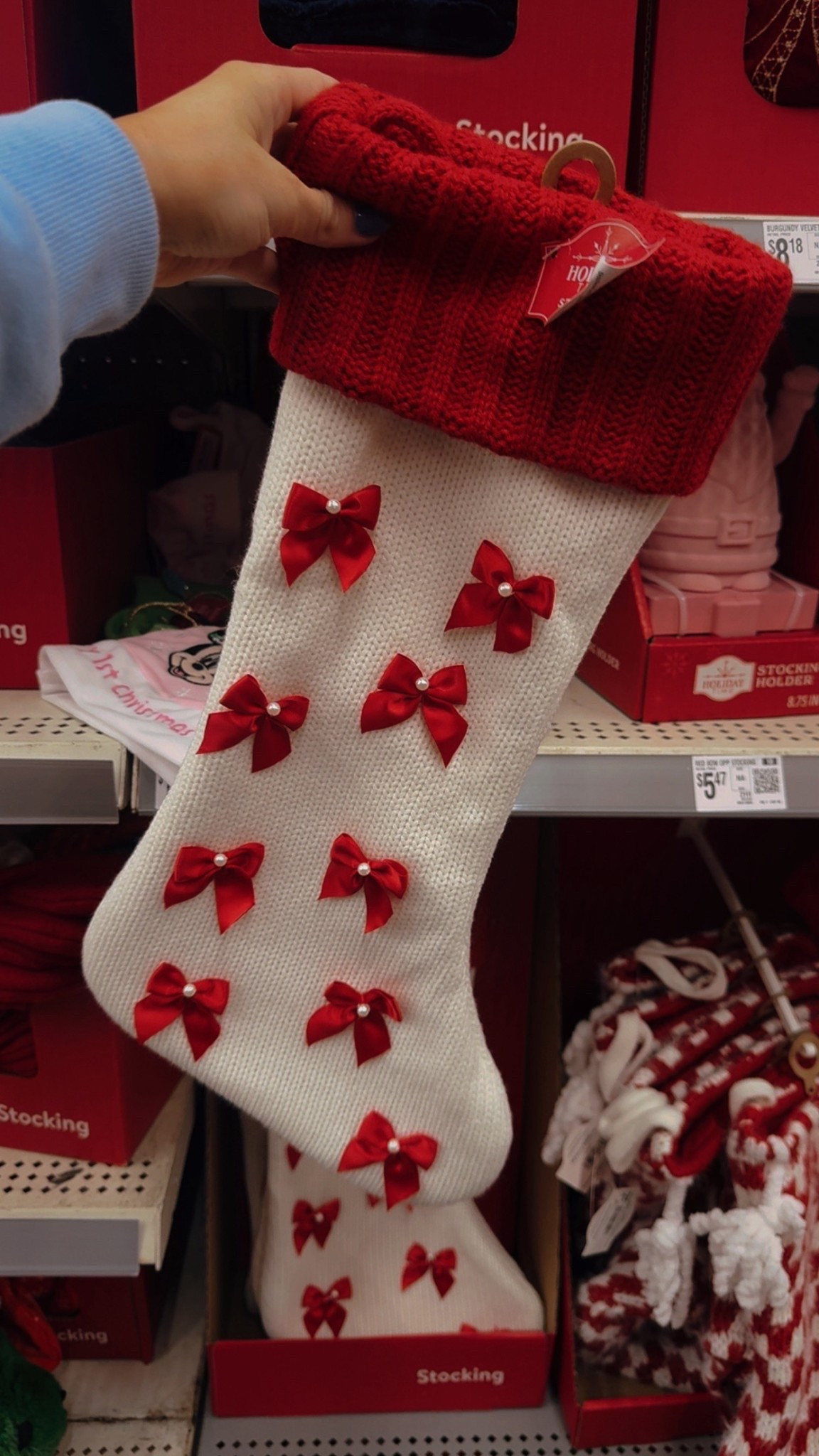 These bow stockings look like they came straight from a Hallmark movie set 🎀✨ festive, chic, girly and under $10! 

#LTKHoliday #LTKSeasonal #LTKHome