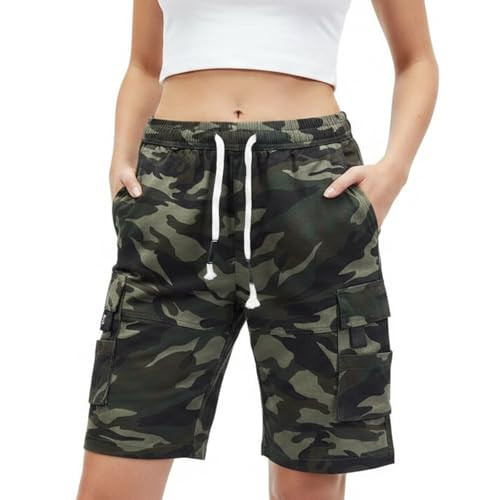 Msmsse Womens Camouflage Cargo Shorts Twill Drawstring High Waist Loose Comfy Casual Shorts with Pockets for Women Camouflage Color US 12-14 | Amazon (US)
