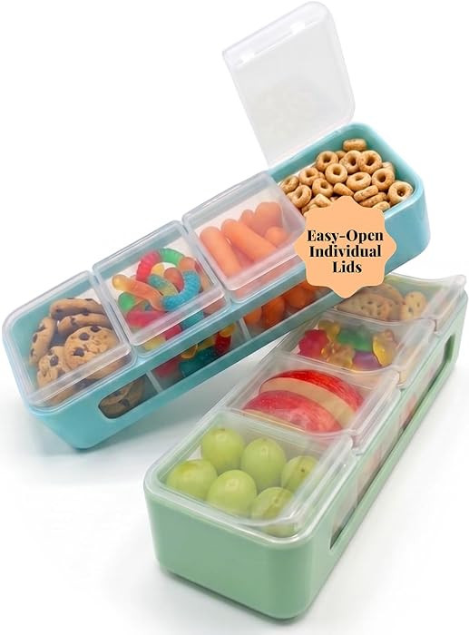 melii Snackle Box | 4 Compartment Divided Snack Container with Individual Lids, Kids Lunch & Travel Food Storage Organizer, BPA-Free, 2-Pack (Blue + Mint) | Amazon (US)