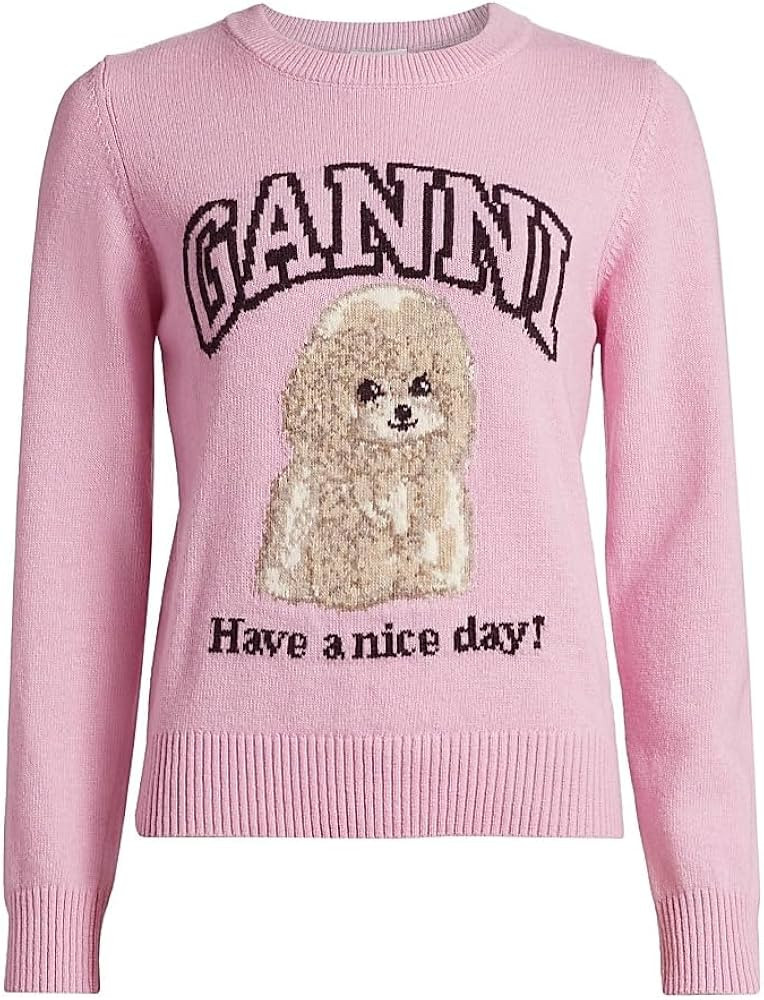 Amazon.com: Ganni, Poodle Wool-Blend Crewneck Sweater, Large, Chalk Pink : Luxury Stores | Amazon (US)