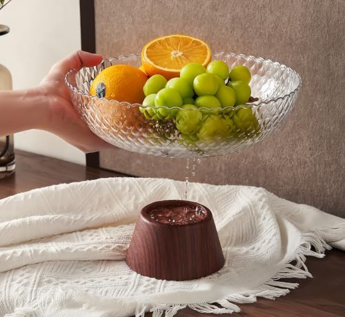 Uwenkjie Fruit Bowl, Imitation Wood Grain Decorative Base Bowl, Fruit Tray with high Base Bracket, Suitable for Kitchen Bread, Snacks, fruitsetc. Transparent | Amazon (UK)