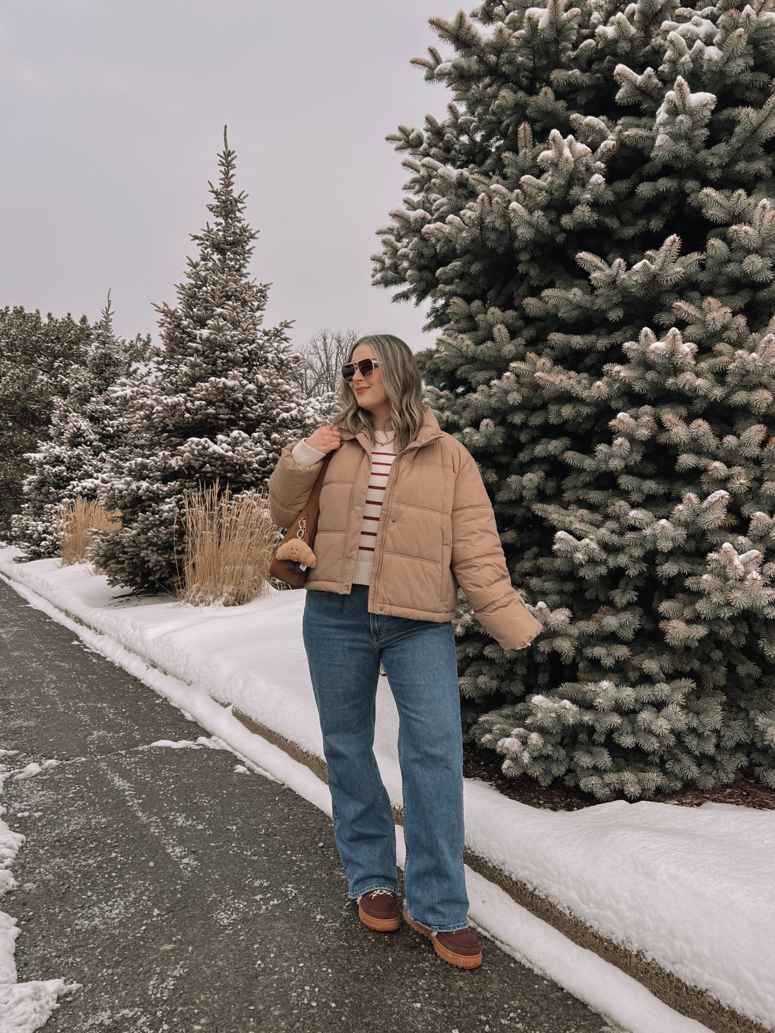 Winter ootd! Wearing my usual size L in the tan puffer jacket and striped sweater. These Abercrombie jeans are my all time fave! Wearing 32 for a looser fit. My Sorel snow boots are waterproof and so cozy, consider sizing up if you plan to wear thick socks. Canadian puffer jacket link under “similar products"


#LTKmidsize #LTKwinter #LTKjeans