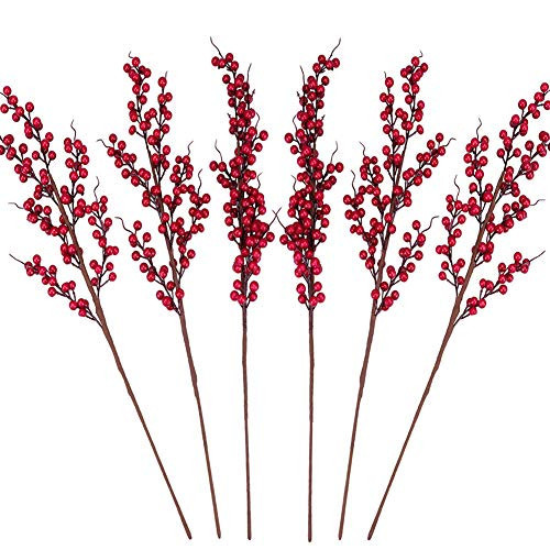 GREENTIME 6 Pack Red Artificial Long Berry Stems Fake 25.2" Christmas Picks Faux Holly Berries Branches for Christmas Wreath Vase Holiday Home Decor | Amazon (US)