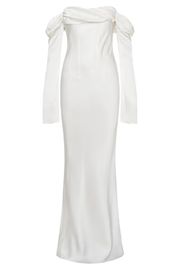 Giselle Off Shoulder Cowl Neck Maxi Dress - White | MESHKI US