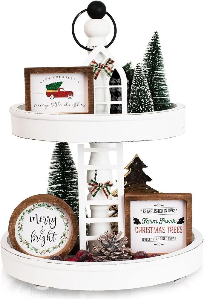 Amazon.com: The Ultimate Farmhouse Christmas Tiered Tray Decor Set - Beautiful Year Round Seasona... | Amazon (US)