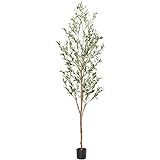 7.6FT (92'') Olive Tall Skinny Artificial Plants for Home Indoor, Fake Potted Olive Silk Tree for... | Amazon (US)