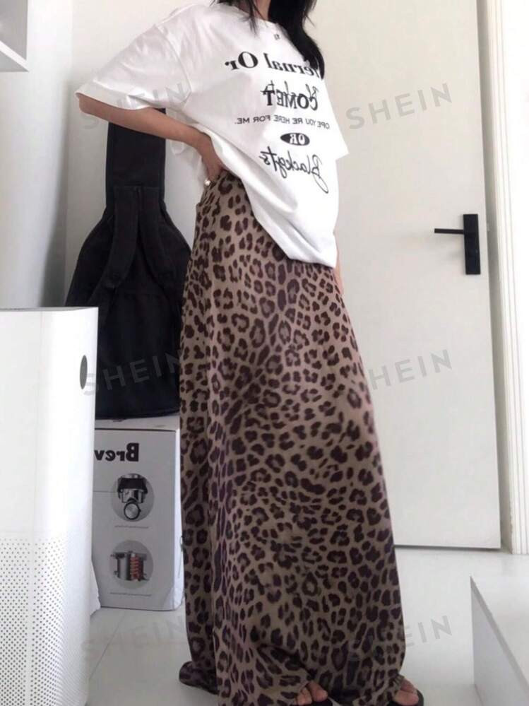 SHEIN Essnce Women's Randomly Cut Leopard Print Skirt | SHEIN