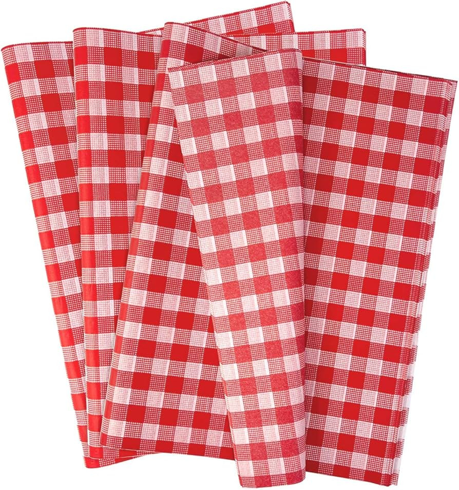 MUNILAIL 100 Sheets Gingham Tissue Paper 14 x 20 Inches Red and White Checkered Tissue Paper for ... | Amazon (US)
