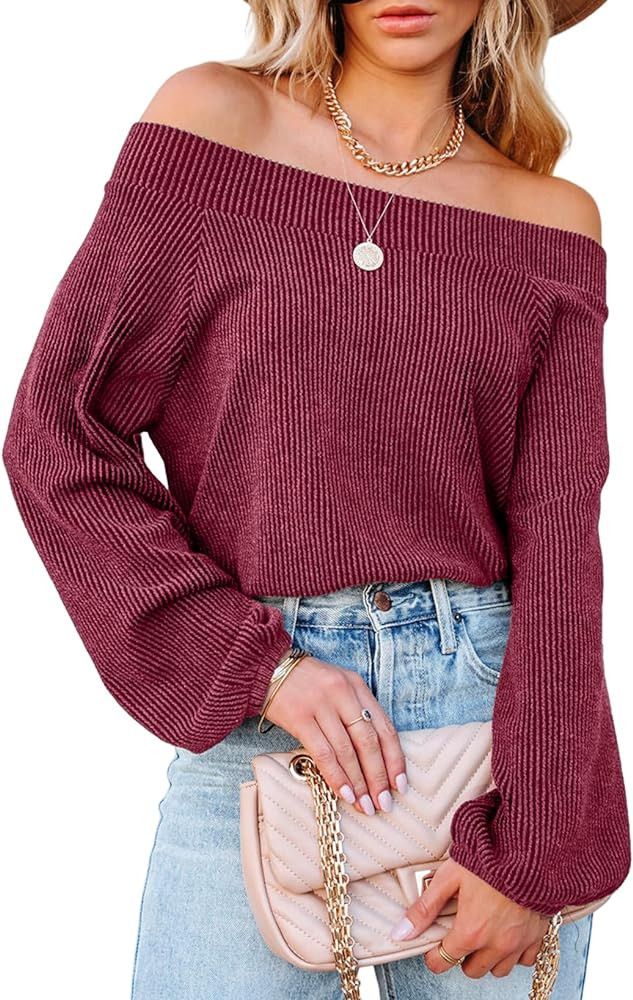 Tunic Tops for Women Loose Fit Dressy Off The Shoulder Cute Fall Long Sleeve Fall Shirts Clothes ... | Amazon (US)