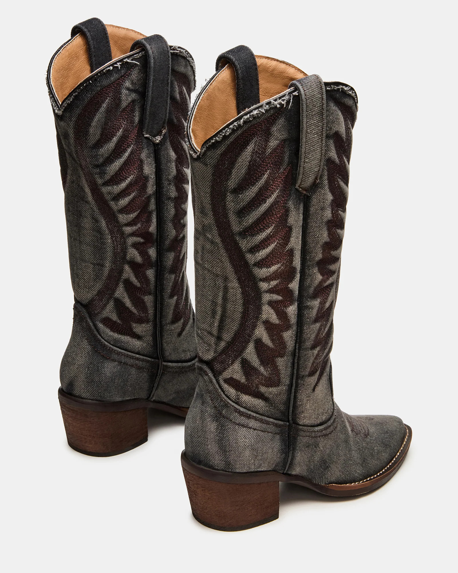 ALBANY Black Denim Pointed-Toe Women's Western Boot | Steve Madden (US)