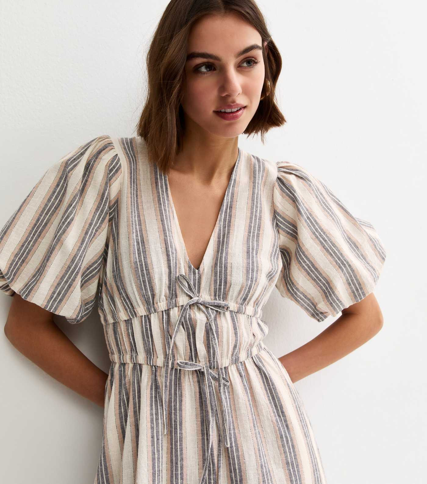 Cream and Blue Stripe Puff Sleeve Midi Dress | New Look | New Look (UK)