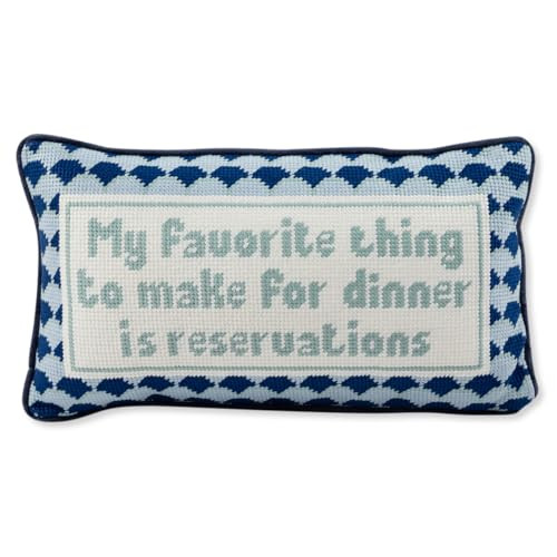 FURBISH Needlepoint Decorative Throw Pillow - with Reservations - 8" x 14" - Small Embroidered Accent Pillow for Bed, Chair, Couch, Sofa - Eclectic Home Decor | Amazon (US)