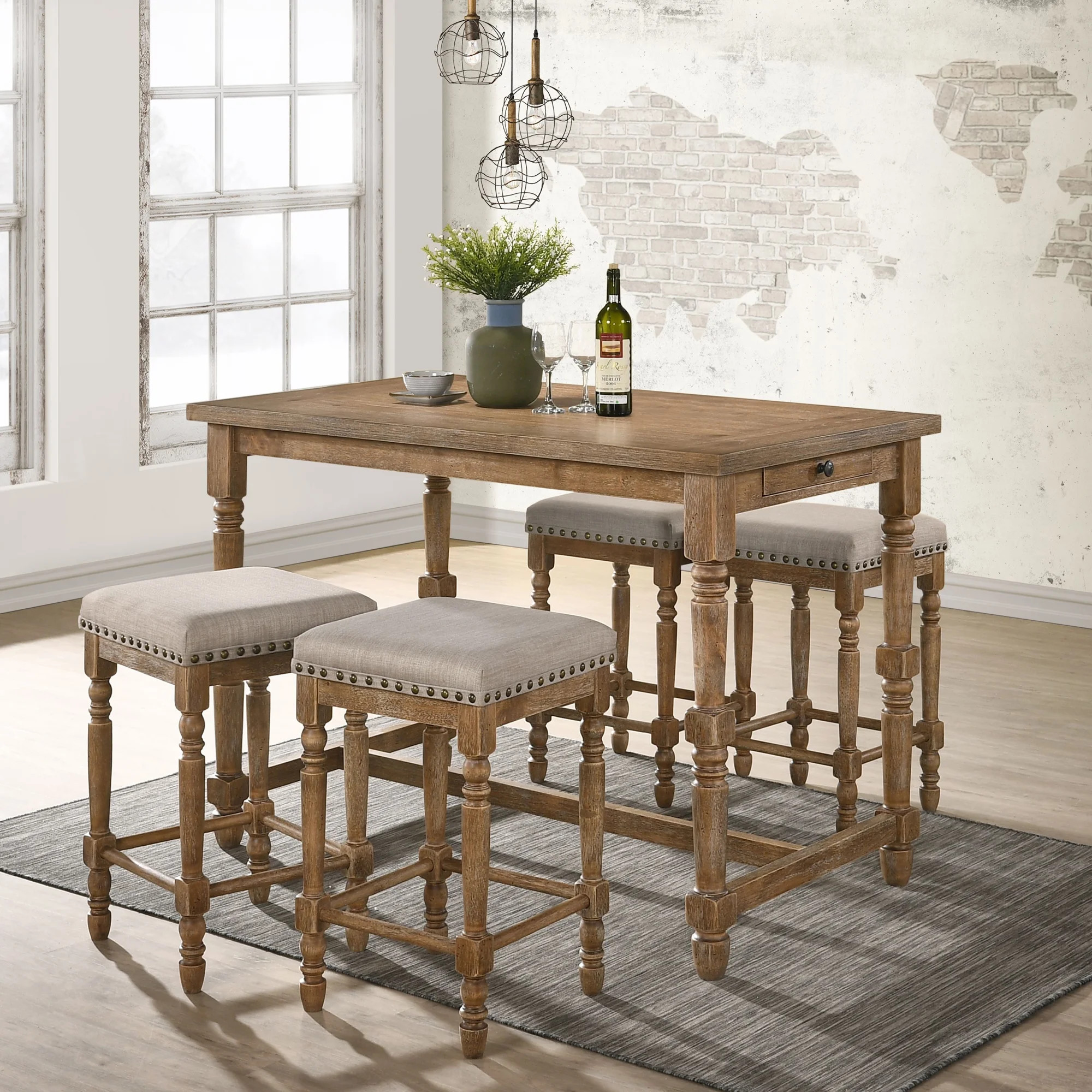 ACME Farsiris Counter Height Table in Weathered Oak | Walmart (US)