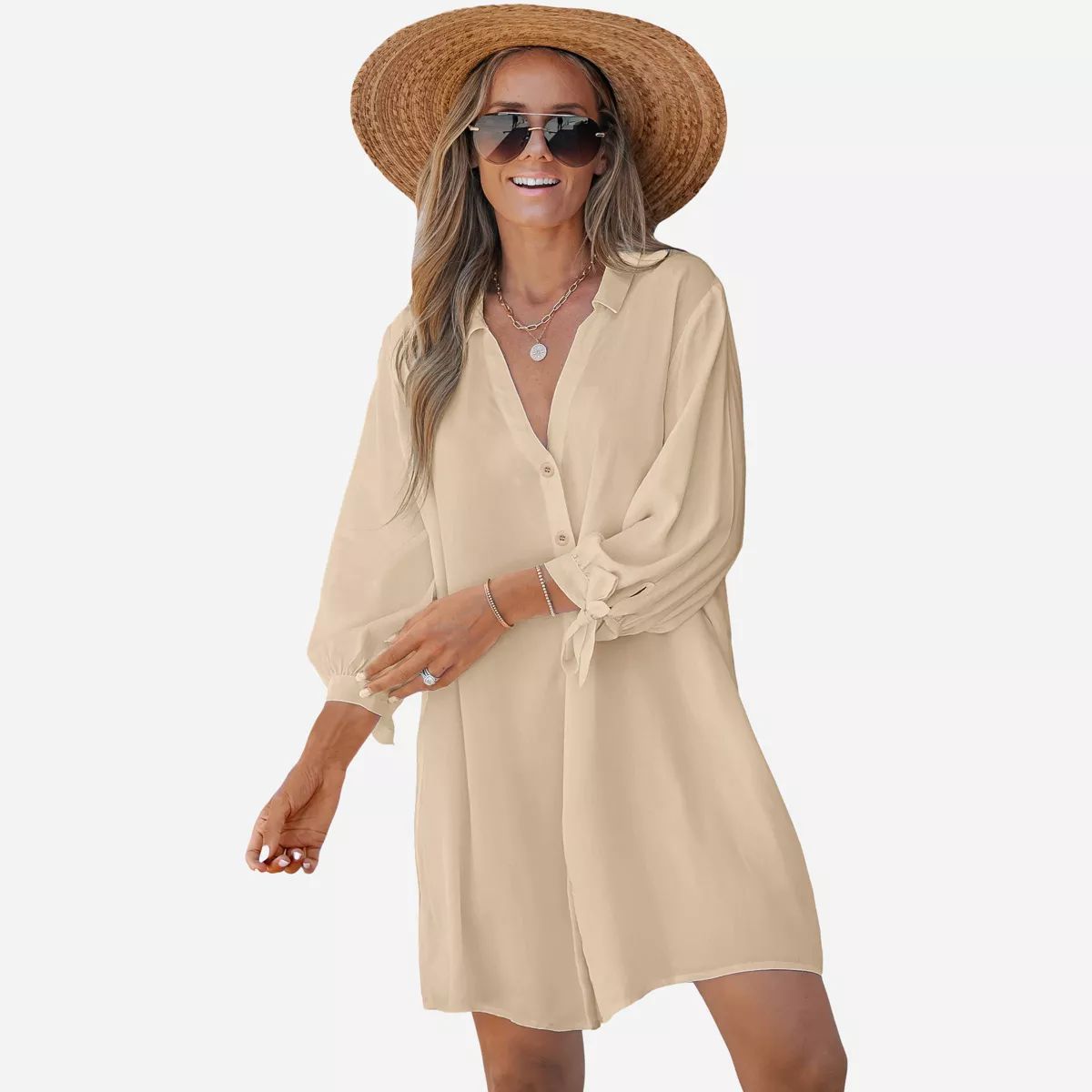 Women's Tie Cuff Button-Front Cover-Up Dress - Cupshe | Target