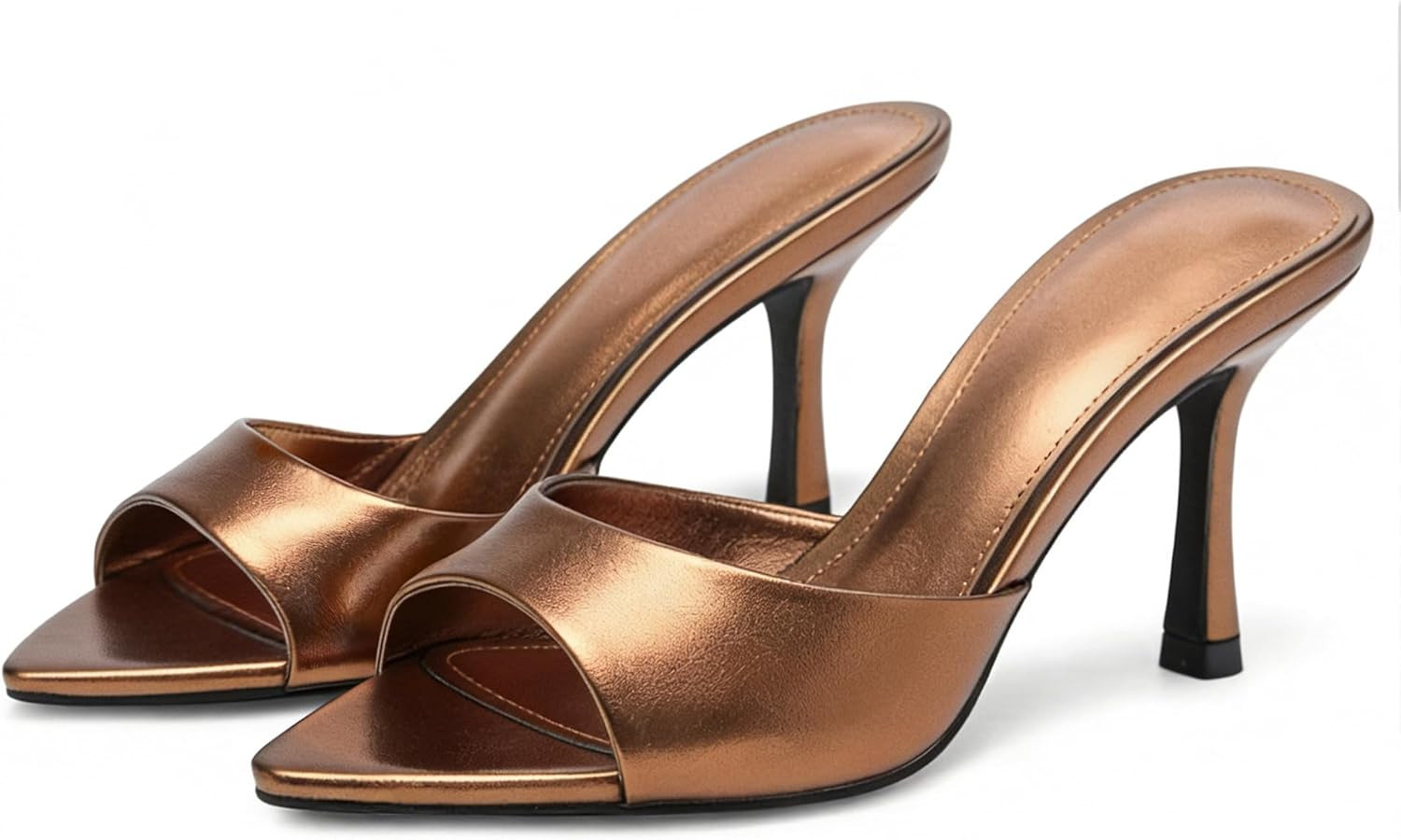 Riekhany High Heel Mules for Women Slip On Open Pointed Toe Classy Patent Leather Stiletto Pumps ... | Amazon (US)