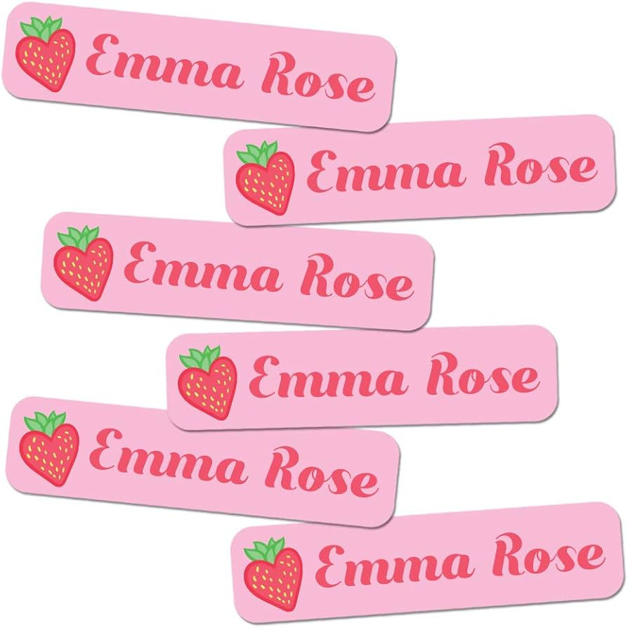 Label Daddy Custom Small Girl Name Labels (80 ct.) - Stick-On & Waterproof (Strawberry) | Amazon (US)