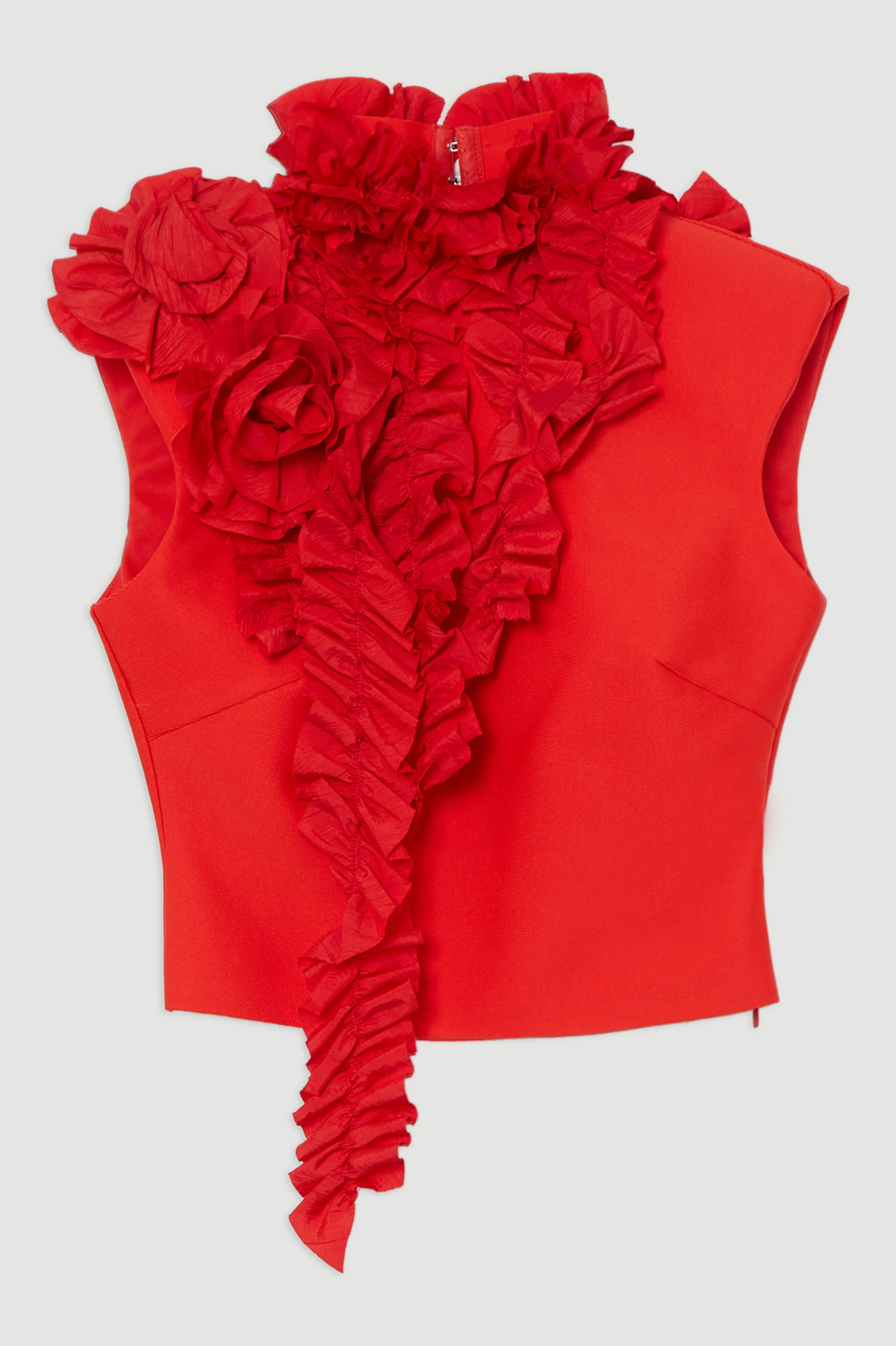Figure Form Bandage Knit Woven Rosette Detail Top | Karen Millen US