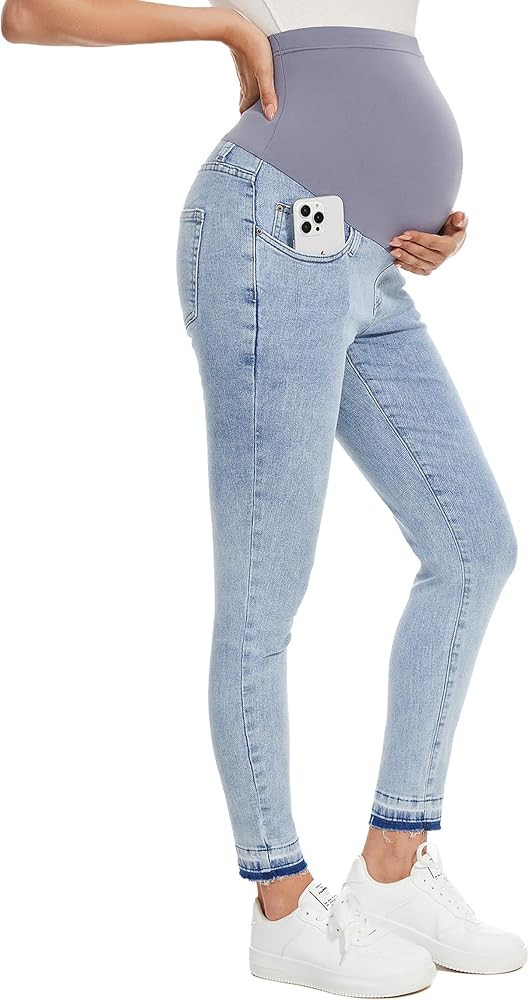 PACBREEZE Women's Maternity Jeans Over Belly Skinny Stretchy Denim Pants Comfy Slim Pregnancy Pan... | Amazon (US)