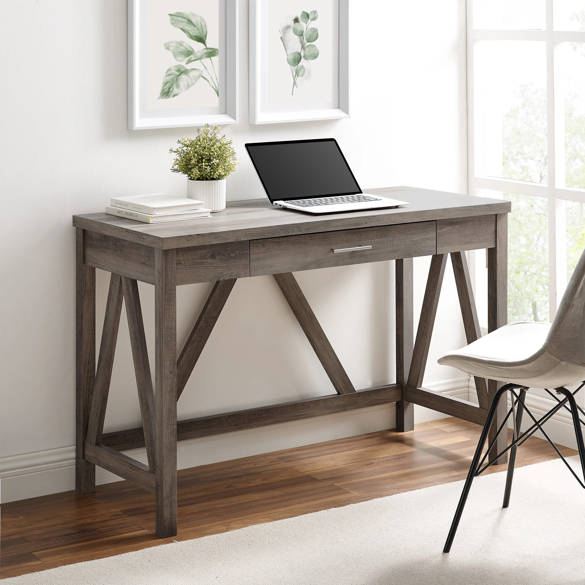Woven Paths Rustic Farmhouse Computer Writing Desk with Drawer, Grey Wash | Walmart (US)