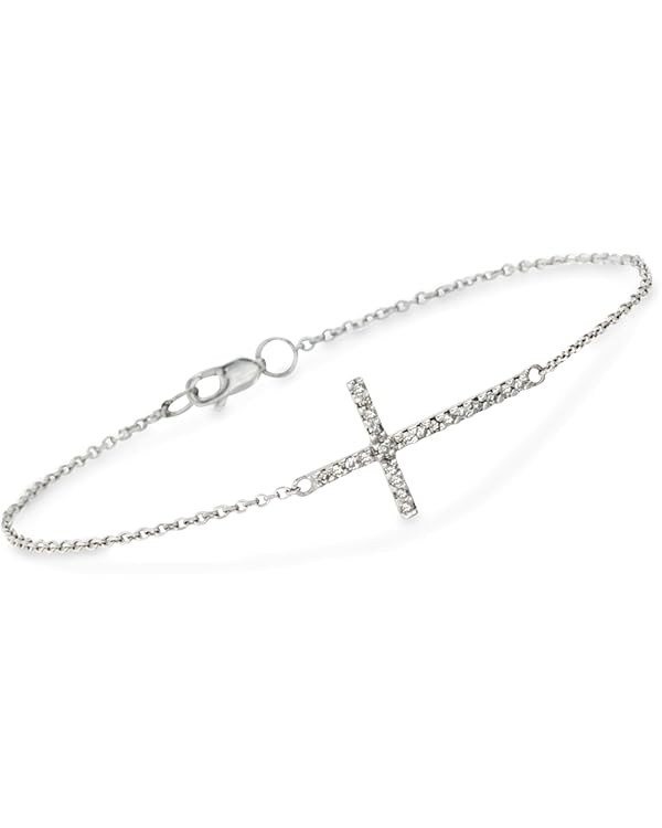 Ross-Simons Diamond Sideways Cross Bracelet in 14kt White Gold | Amazon (US)