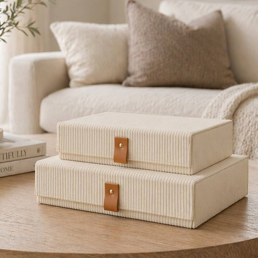 cherish & dwell Beautiful Cozy Corduroy Decorative Storage Boxes with Lids – Set of 2 Keepsake ... | Amazon (US)