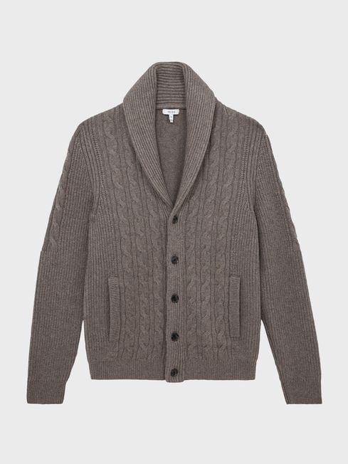 Reiss Mink Romash Shawl Collar Cable Knit Wool Cashmere Cardigan | Reiss UK