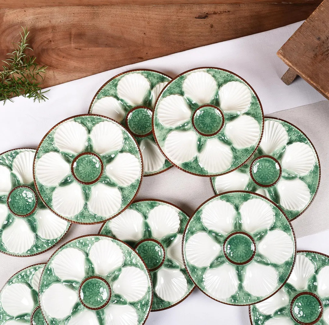Splendid French Antique Oyster Plate Green and White Longchamp Model - Majolica Plate - Vintage F... | Etsy (US)
