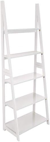 Amazon Basics Modern 5-Tier Ladder Bookshelf Organizer, Solid Rubberwood Frame - White | Amazon (US)
