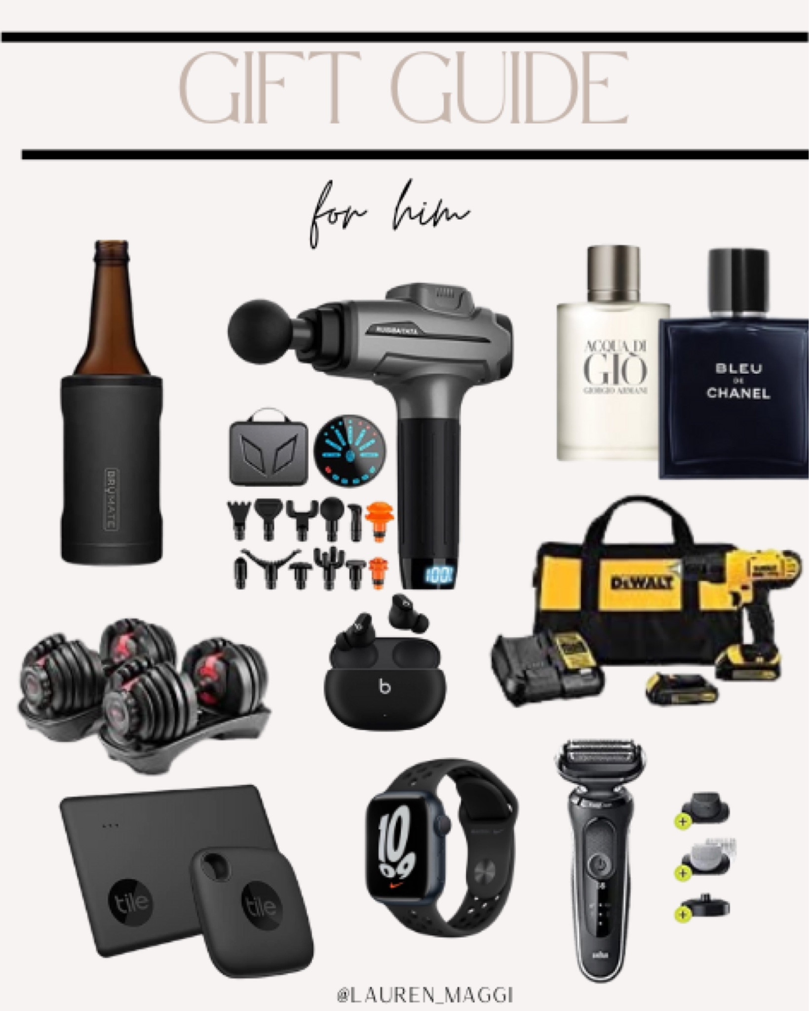 Gift guide for him. Christmas gift ideas. Massager. Brumate. Cologne. Beats. Apple Watch. Tile finder. Men’s grooming set. Tools. Drill  

#LTKGiftGuide #LTKHoliday #LTKSeasonal