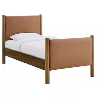 MODWAY Maven Brown Wood Frame Twin Platform Bed with Faux Leather Upholstered Headboard and Footb... | The Home Depot