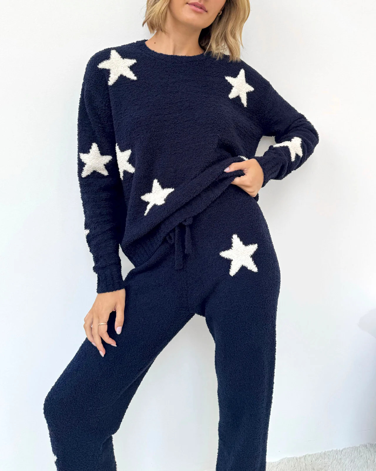 Navy Oat Stars Fuzzy Sweater PJ Set | Splendid