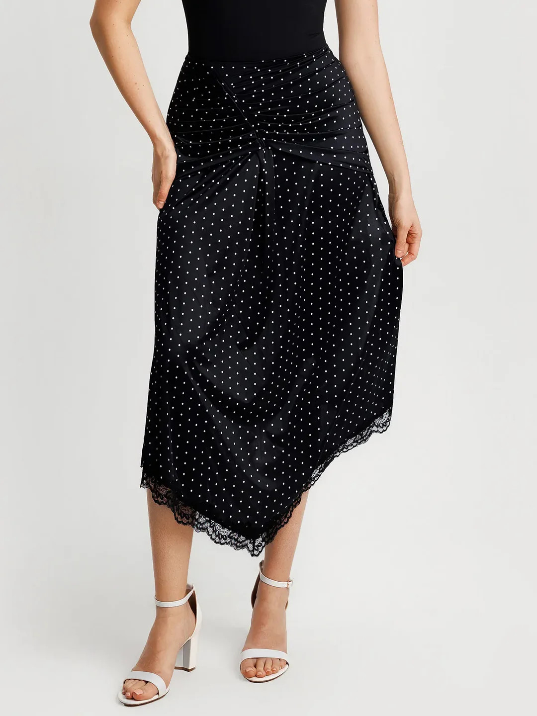 Shapewear Asymmetric Ruched Lace Midi Skirt | Popilush