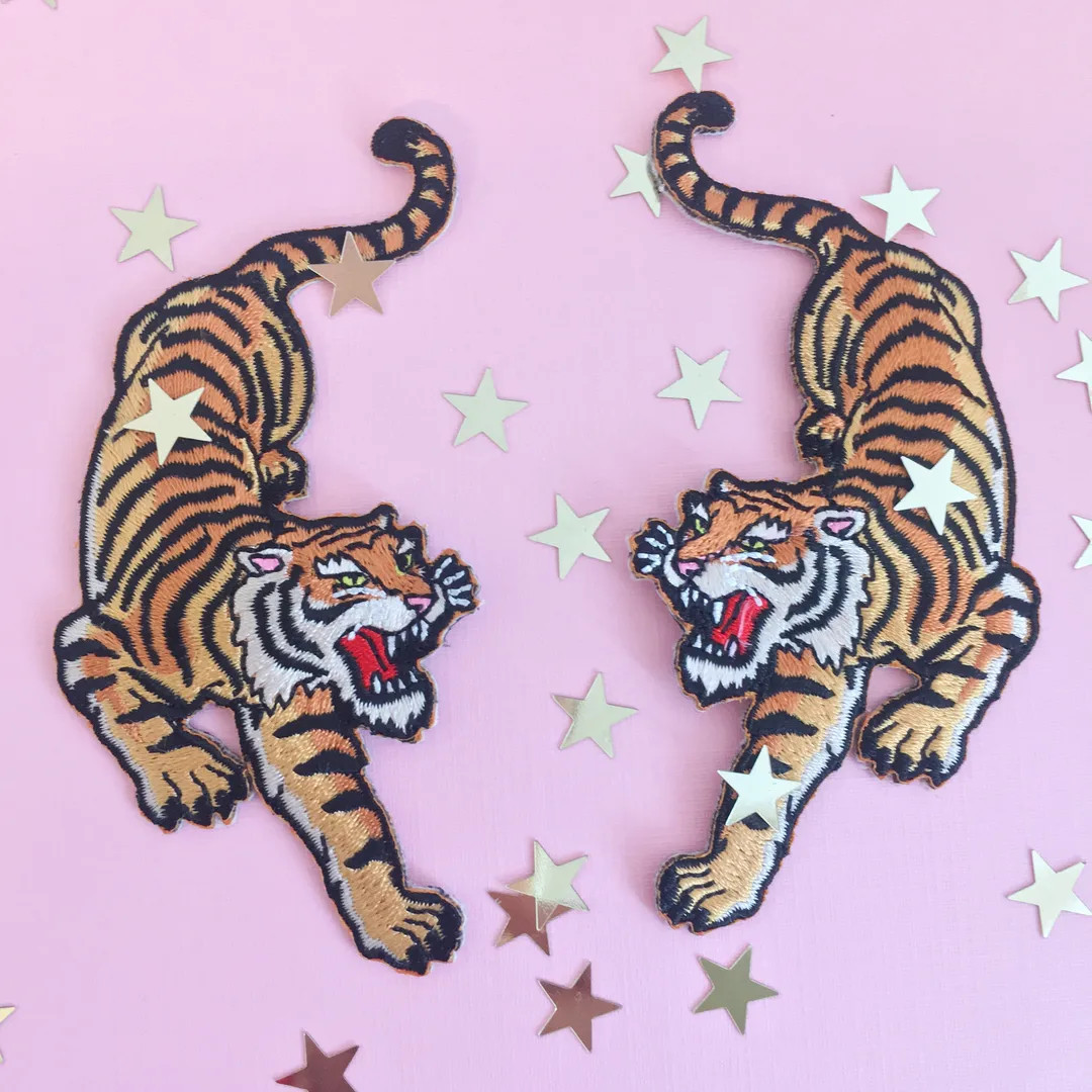 Tiger Patch - Iron On Embroidered Patches - Climbing Tigers - Set or Individually Sold - Wildflow... | Etsy (US)