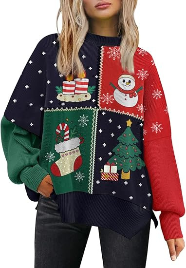 LILLUSORY Women's Oversized Batwing Sweaters 2025 Fall Outfits Trendy Crewneck Knit Side Slit Fas... | Amazon (US)