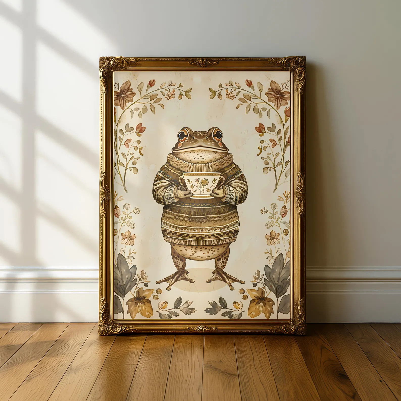 Frog Folk Art Print – Whimsical Cottagecore Decor, Vintage Floral Wall Art, Funny Animal Poster... | Etsy (US)