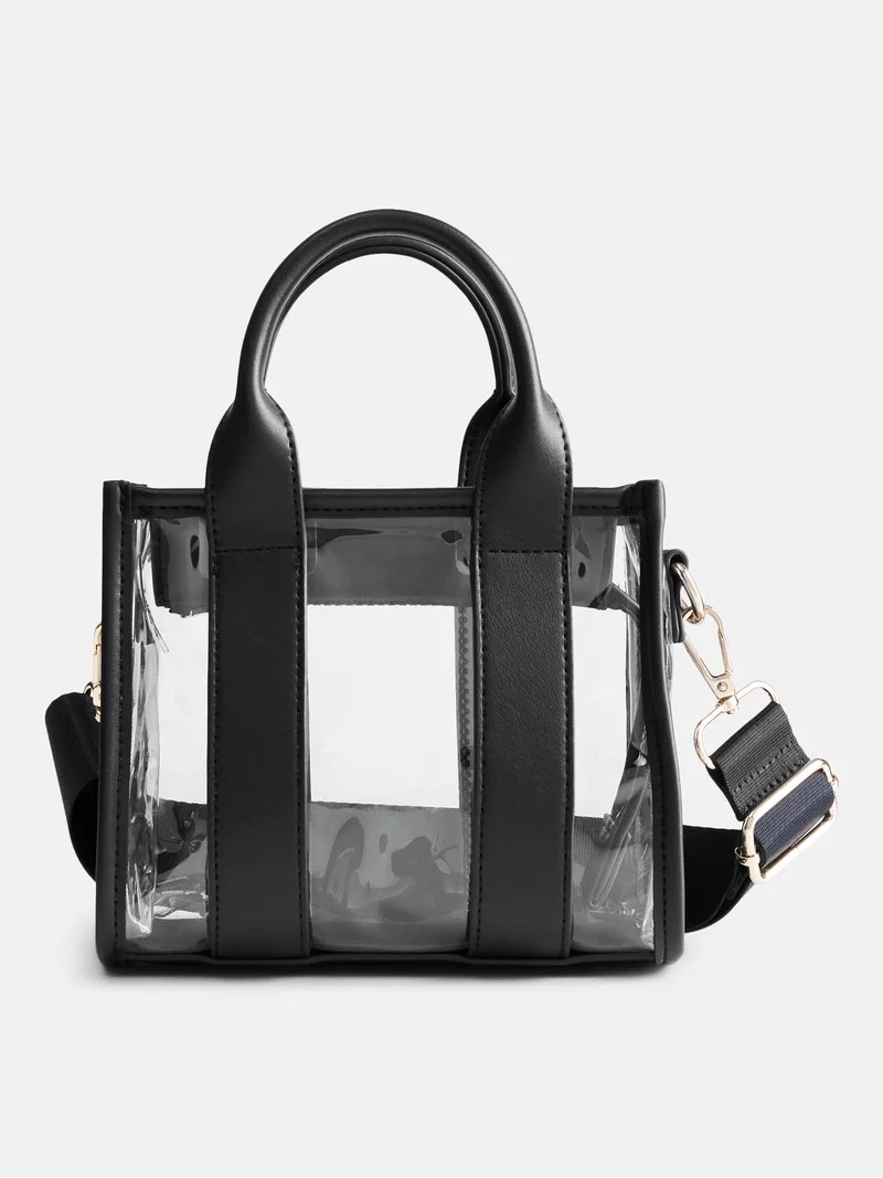 No Boundaries Women's Game Day Clear Boxy Mini Tote Bag, Black | Walmart (US)