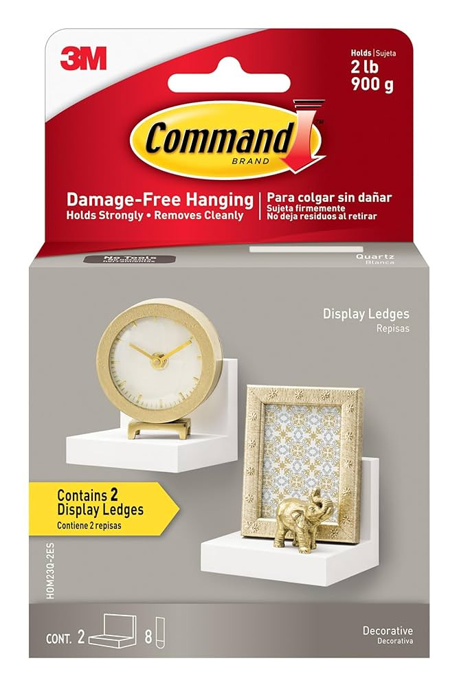 Command Display Ledges, Holds up to 2 lb, Quartz, 2 Ledges with 8 Medium Command Strips, Damage F... | Amazon (US)
