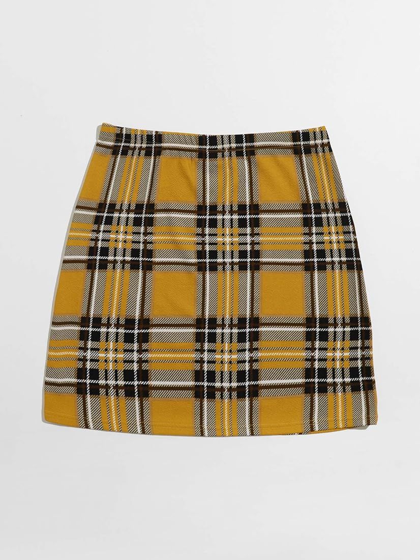 SheIn Women's Plus Split Hem Tartan Plaid Above Knee Bodycon Skinny Mini Skirt | Amazon (US)
