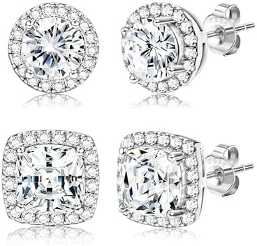 Hayoso 18K Gold Plated Halo Stud Earrings 925 Sterling Silver Cubic Zirconia Stud Earrings Round ... | Amazon (US)