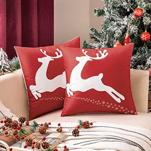 Woaboy Pack of 2 Christmas Decorative Throw Pillow Covers Reindeer Pillowcase Soft Square Pillow ... | Amazon (US)