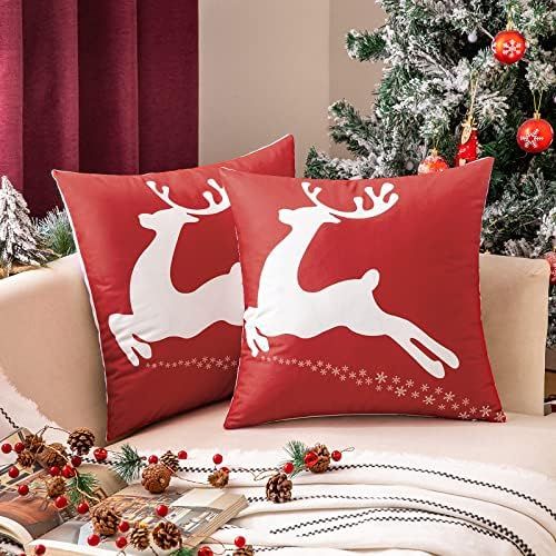 Woaboy Pack of 2 Christmas Decorative Throw Pillow Covers Reindeer Pillowcase Soft Square Pillow ... | Amazon (US)