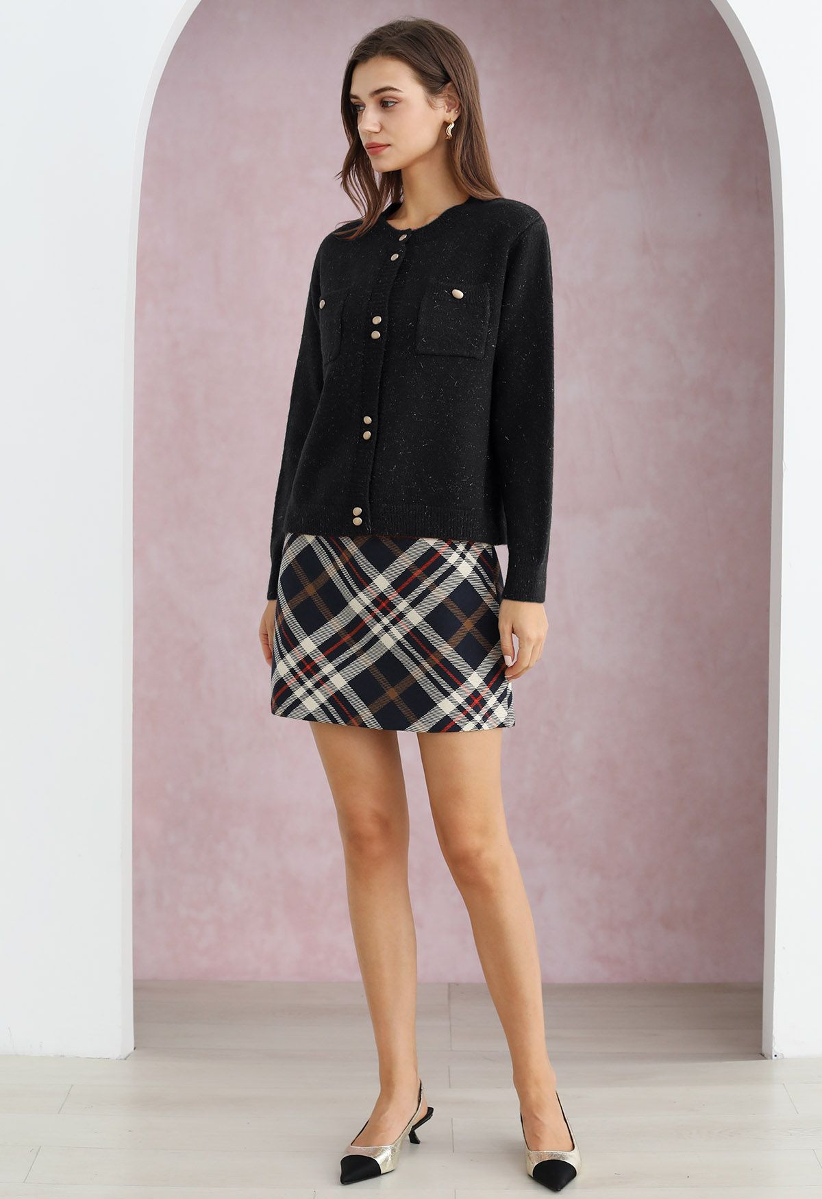 Stylish Button Shimmer Fringe Knit Cardigan in Black | Chicwish