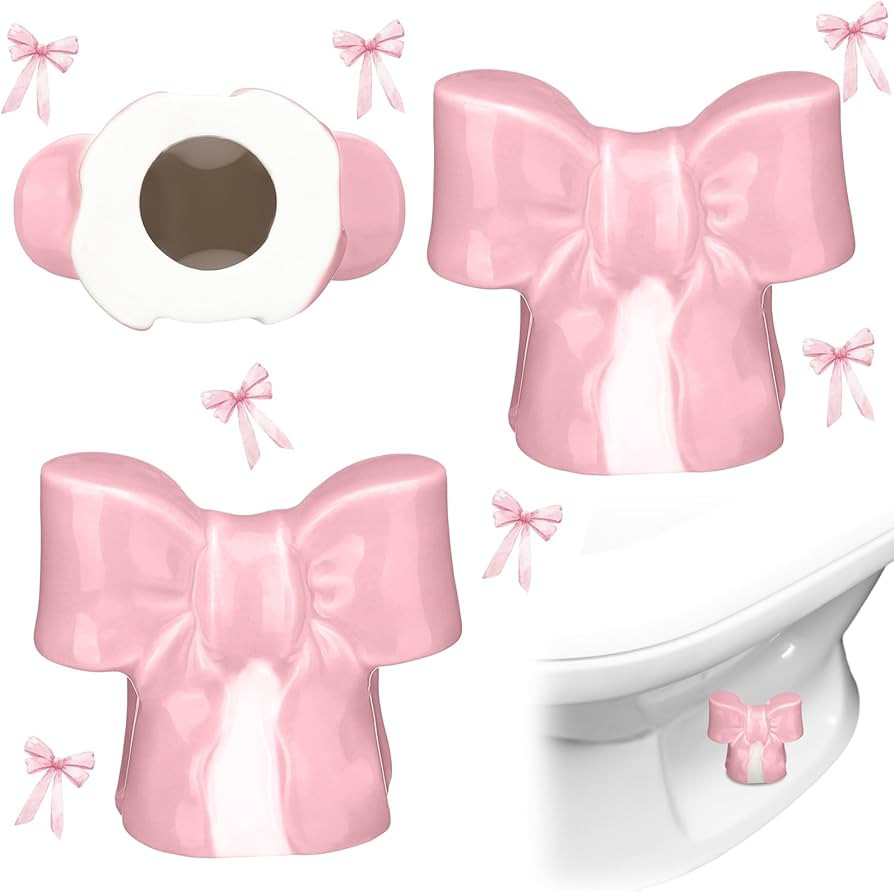 2 Pack Toilet Bolt Caps Decorative Coquette Pink Bow Bolt Screw Cover Caps Ceramic Cute Bathroom ... | Amazon (US)